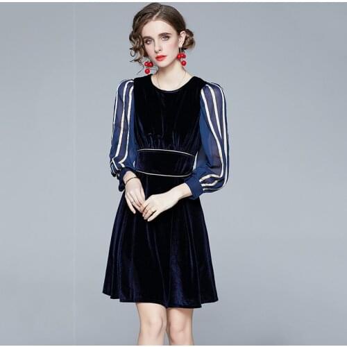 French Style Vintage Velvet Dress Puff Sleeve Fashion Mini Dress Women High Quality Fashion Dresses Winter Rope Mujer Robe