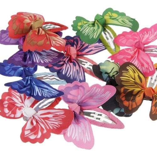 Yundfly 20pcs/lot Chic Baby Girls Ribbon Butterfly Hair Clips Kids Bowknot Hairpins Children Hair Bows Head Accessories