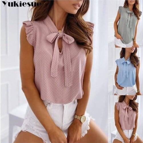 Woman blouses sleeveless summer womens shirt dot blouse for women blusas womens tops and blouses chiffon shirts ladies top