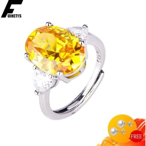 BaliJelry Women Rings 925 Silver Jewelry Oval Shape Citrine Zircon Gemstone Open Finger Ring for Wedding Engagement Accessories