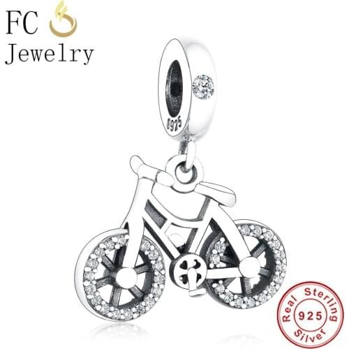 FC Jewelry Fit Original Brand Charm Bracelet 925 Sterling Silver Travel Bicycle Bike Zirconia Bead Women Making Kid Berloque
