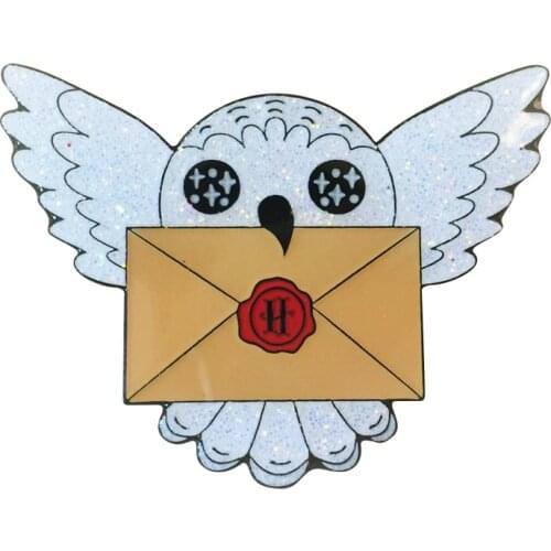 Hedwig Owl With Acceptance Letter Badge Cute Glitter Pin A Must Have for Wizarding World Fans