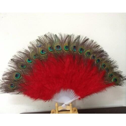 1Pcs High Grade Peacock Feather Fan Stage Performance Props Belly Dance Peacock Fans