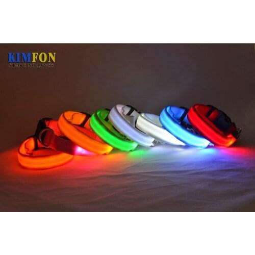 100Pcs/Lot Pets Dog LED Lights Flash Night Safety Nylon Collar Adjustable S-XL