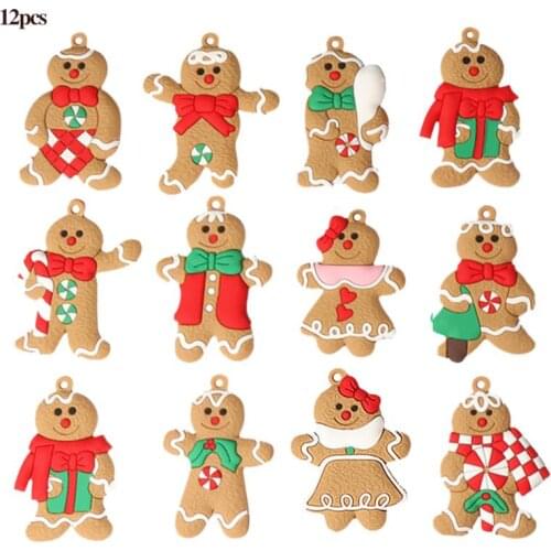 12Pcs Gingerbread Man Christmas Tree Ornaments Xmas Soft PVC Decoration Festival Hangings Gift for Living Room Home