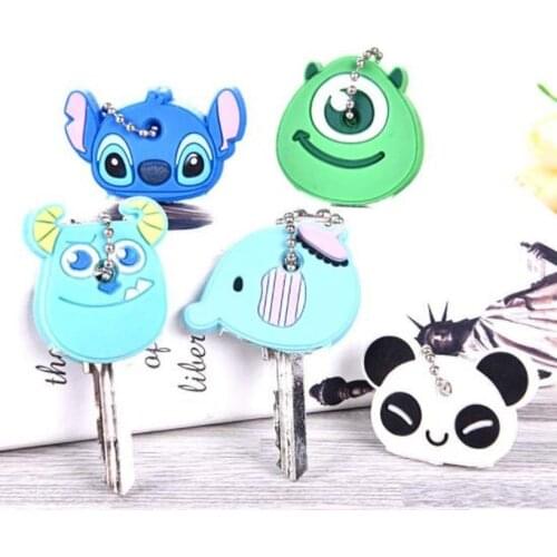 2Pcs/Set Cartoon Key Cover Cap Silicone Key Accessories for Key Control Dust Cap Keyholder Ring Protective Key Case Cap Decation