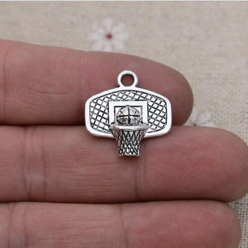 20pcs Antique Silver Basketball Charms Pendants for Jewelry Making Bracelet DIY Accessories Findings 20x20mm