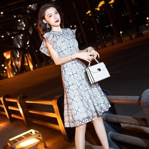 Banquet Gowns Qipao Hepburn style temperament Fairy Dress Slim Tight Sexy Evening Party Gown Abito Da Sera