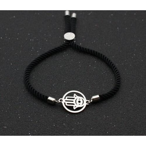 Cute Bear Stainless Steel Fatima Hand Charm Bracelets For Women Men Lucky Red Thread Rope Friendship Bracelet Couples Jewelry