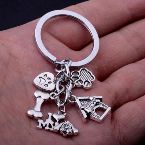 36PC I Love My Dog Bone Topdog Keychains Lovely Footprint Charm Pendant Keyring Gift For Pet Lovers Dad Mom Friends Gift Jewelry
