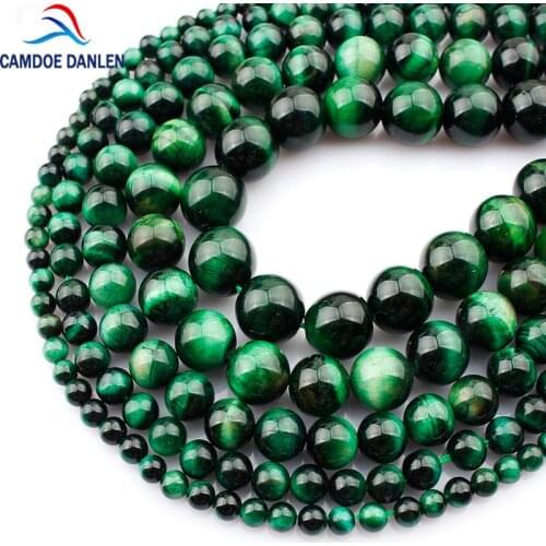 CAMDOE DANLEN Natural Stone Beads Green Tiger Eye Round Loose Beads 15" Strand 4 6 8 10 12mm Fit DIY Beads For Jewelry Making