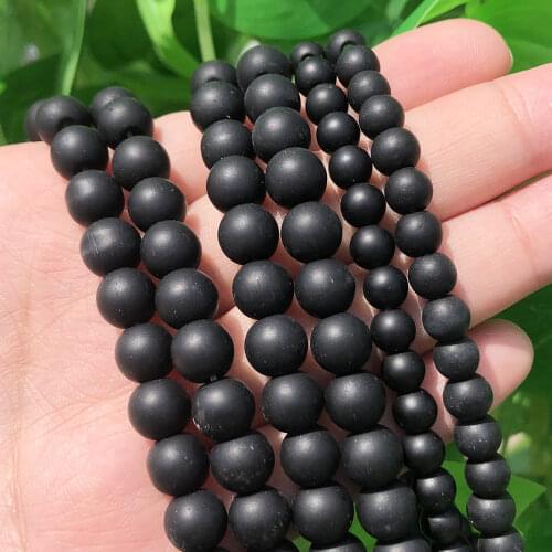 4/6/8/10/12 mm AAAA Natural Quality Black Polish Matte Onyx Agates Round Beads 15" Strand Pick Size For Jewellery Making