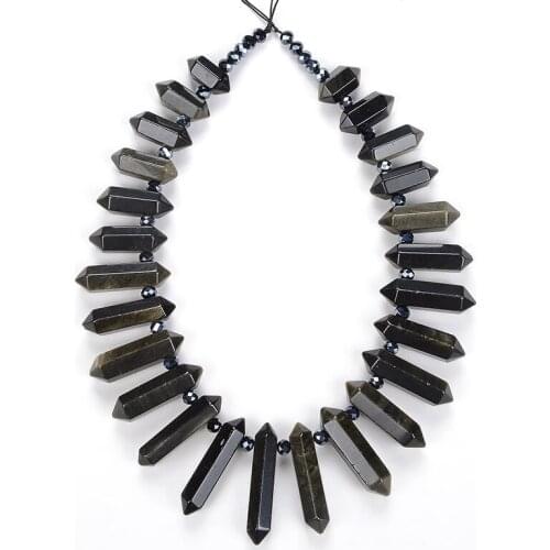 Natural Gold Obsidian Crystal Quartz Strand Rough Pointed Pendant Beads for Necklace Earrings Spinel Stone Sunlight