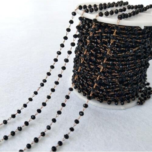 5 Meters Gold Color 3mm black Glass Beads Chains Beaded Chains for DIY Necklace Bracelet Jewelry Finding LZ67