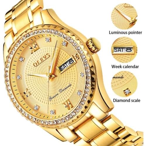 Business Quartz Watches Men Gold Full Stainless Steel Watches For Men Auto Date Diamond Luxury Male Clock Luminous reloj hombre