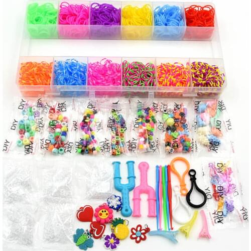 1500pcs Colorful Rubber Loom Bands Elastic DIY set Box Girls Gift Weaving Bracelet Tool Kit Kids Toys for Children 7 8 10 Years