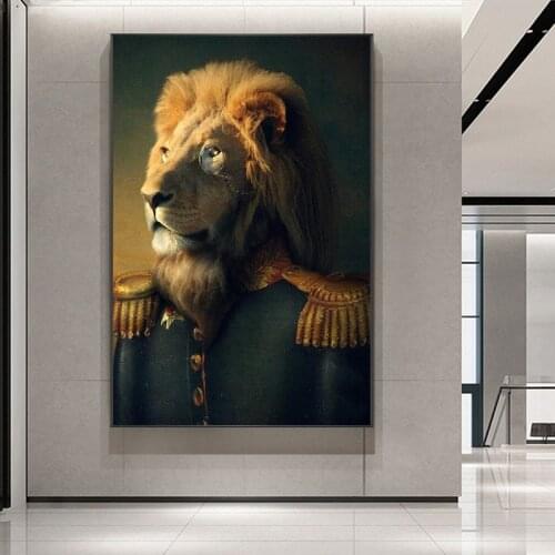 Classical Lion General Art Paintings Print on Canvas Art Posters and Prints Animals In A Suit Nordic Wall Art Pictures Cuadros