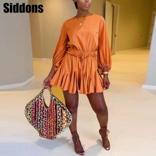 Casual Women Round neck puff Long Sleeve Solid Color Romper Jumpsuit Shorts High waist Jumpsuit