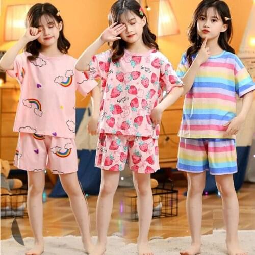 Summer Children Boys Girls Kids Floral Print Sleepwear Clothing Sets For Kids Thin Cool Short Sleeve Suits Strawberry Banana New