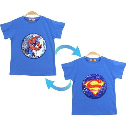 Summer Boys T-shirt Clothing 1 Piece Of Velcro Sequins Change Graphics Cotton Childrens Casual Fashion Kids Tops 3-8 Years Old