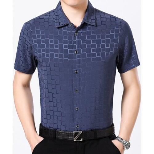 Summer Real Silk Shirt Men Red Short Sleeve Shirt Casual Mens Shirts High Quality Social Korean Camisa Masculina G8886 KJ1950