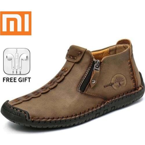 Xiaomi Mens Boots Mens Warm Snow Boots Leather Autumn Mens Ankle Boots Moccasins Casual Outdoor Waterproof Mens Sneakers