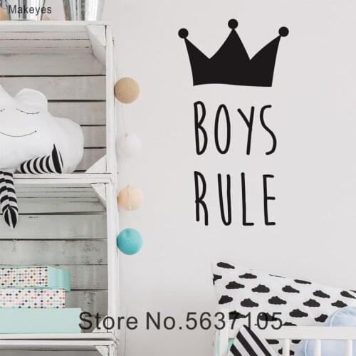 Makeyes Boys Bedroom Wall Decals Boys Rule Wall Stickers Kids Rooms Cute Wall Decoration Vinyl Design DIY Cute Wallpaper Q098
