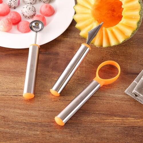 Stainless Steel Melon Baller Kitchen Cut Watermelon Carving Knife Fruit Digging Spoon Ice Cream Platter Spoon