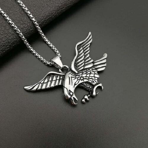 POTCET Neutral Stainless Steel Eagle Titanium Pendant Necklace Retro Geometric Fashion Hip Hop Party Jewelry
