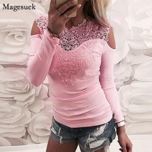 New Spring Embroidery Hollow Out Sexy Female Shirts Top Long Sleeve Lace Cotton Shirts Blouses Casual Solid Women Blouse 12679