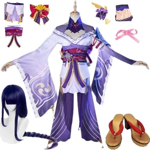 Game Genshin Impact Raiden Shogun Cosplay Costume Baal Cosplay Costume Sexy Women Kimono Dress Uniform Party RolePlay Wig Shoes