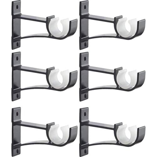 Single Curtain Rod Brackets for Drapery Rod Aluminum Alloy Heavy Duty Curtain Rod Holders (Black) 6Pcs