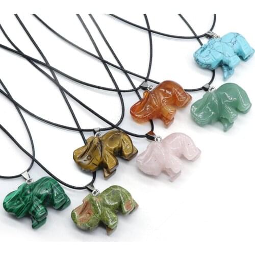 Fashion Jewelry Natural Stone Crystal Necklace for Women Men Lovely Elephant Pendant Pendulum Opal Agates Pink Crystal Necklace