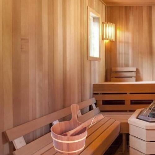 4L Solid Wooden Sauna Bucket and Ladle Steaming Room SPA Bath Accessories