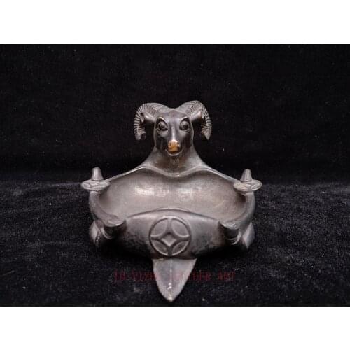 YIZHU CULTUER ART Superb Collected China Ancient Bronze Carved Sheep Ashtray or Writing-brush Family Decoration Gift