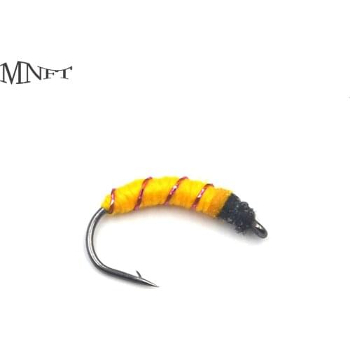 MNFT 10Pcs Fly Fishing Trout Nymph Lures Buzzers Purple Copper Wire Weighted Yellow Miracle Midge Tying Caddis Worm Tactical