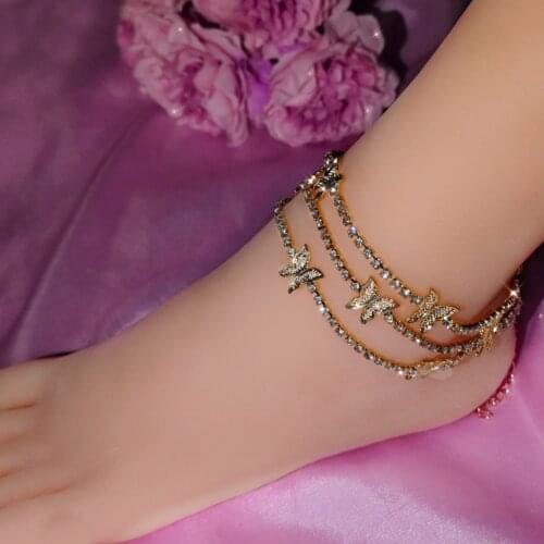 JUST FEEL 2020 Metal Butterfly Link Chain Foot Bracelets for Women Gold Silver Color Butterfly Tennis Anklet Rhinestone Jewelry