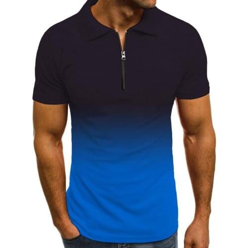 Plus Size Men Polo Shirts Turn-down Collar Gradient Color Slims FIit Male Shirt Zipper Short Sleeve Summer Top Polo Shirts