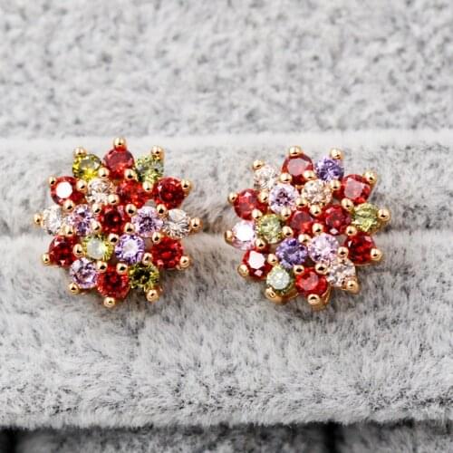 Luxury fashion Jewelry colorfull Flower Earrings Fashion Bohemian Vocation Style Red white Zircon Stud Earrings accessories