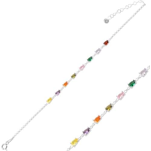Silver 925 Sterling Drop Colorful Zircon Stone Doç Chain