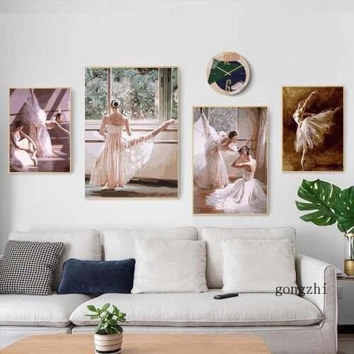 Vintage Dancing Girl Canvas Painting Elegant Ballet Wall Art Posters and Prints Oil Painting for Nordic Living Room Home Decor