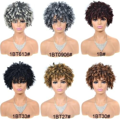 Vunshina Kinky Curly Short Synthetic Wig With Bangs Blonde Ombre Bouncy Curls High Temperature Fiber Colored Wig For Black Women