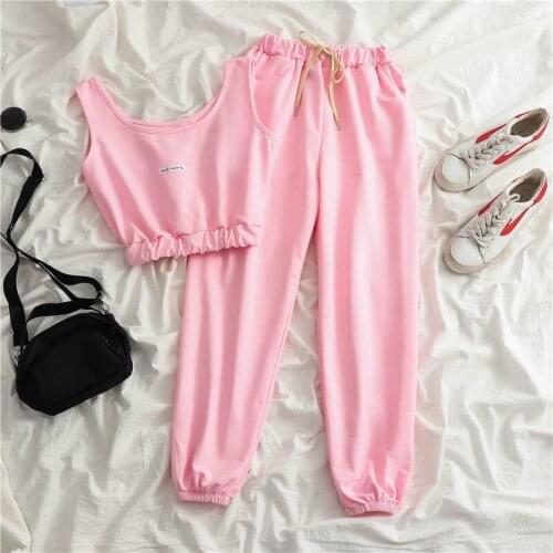 Summer Womens Crop Tops Korean Style 2021 New Fashion Casual Short Sling Vest Capris Two Piece Set Tracksuit Women Pencil Pants