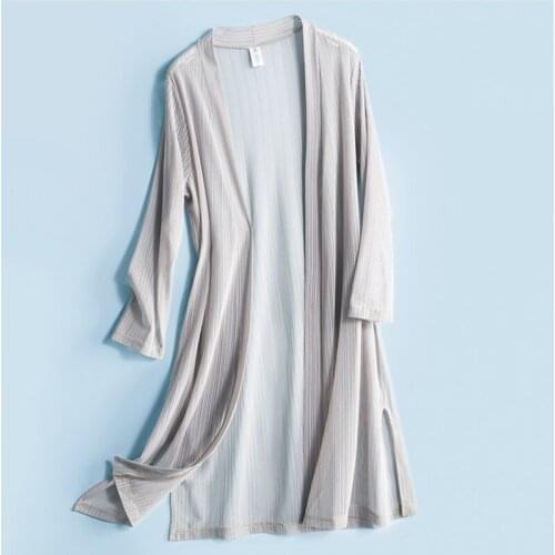 2021 Spring Summer Thin Ice Silk Long Cardigan Women Air-Conditioner Knit Sweater 3/4 Sleeve Loose Sun Protection Clothing Femme
