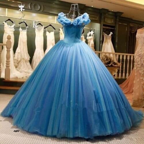 Cinderella Ball Gown Quinceanera Dresses Off Shoulder Lace Up Sweet 16 Prom Dress 2020 Girl Party Gowns