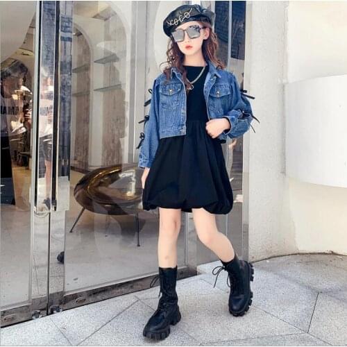 2021 Korean style girls denim coat bow full sleeve fashion autumn girls coat 4-9t B626