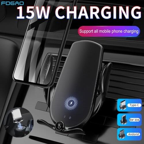 15W Fast Automatic Wireless Car Charger for Samsung S21 S20 iPhone 12 Pro 11 XS XR X 8 Magnetic USB Infrared Sensor Phone Holder
