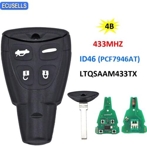 4 Button Remote Car Key 433MHZ ID46 PCF7946AT Chip FCC ID: LTQSAAM433TX For Saab 93 95 9-3 9-5 2003-2011 with Uncut Blade