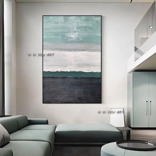 100% Handmade Abstract Oil Painting Large Size Contemporary Green and Black Modern Wall Art Decorative For Living Room Office