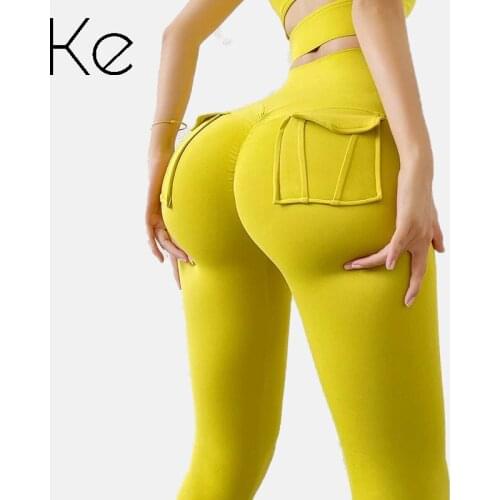 KE Yellow Green Brown fitness pants womens high waist tight-fitting stretch sweatpants autumn peach hips nude yoga pants